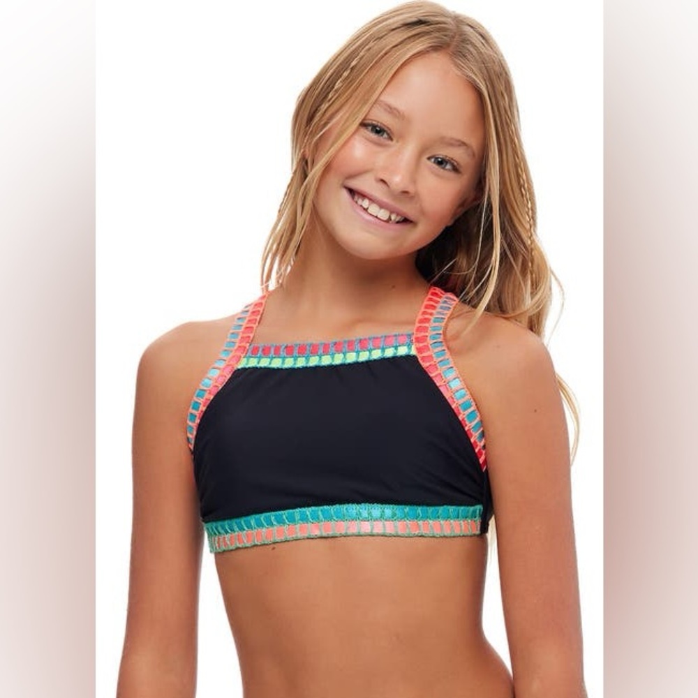 Nordstrom Black top with Pink and Green Highlights